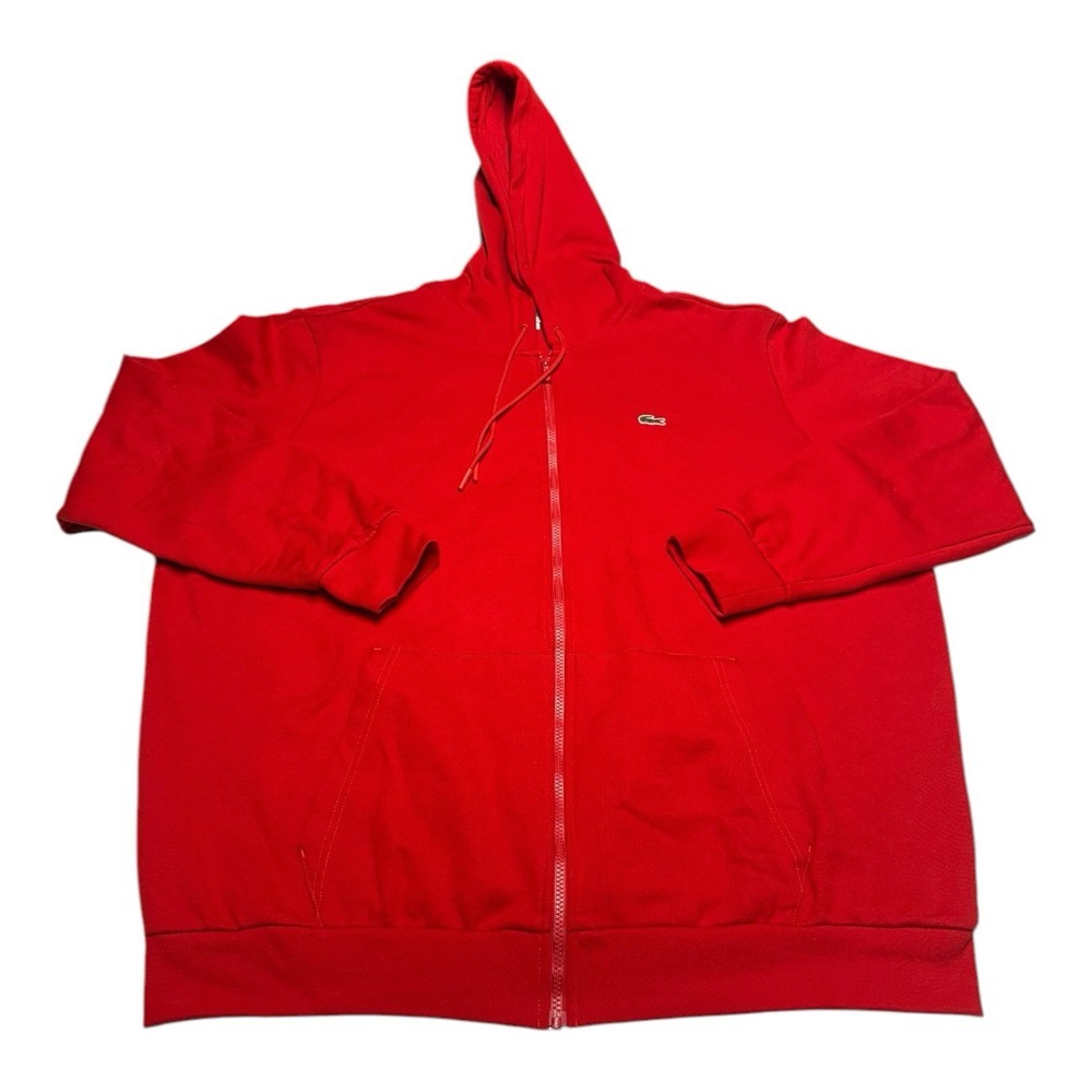 Lacoste Hoodie Men's Size 2XLB Red Full Zip Long Sleeve Sweatshirt Heavyweight